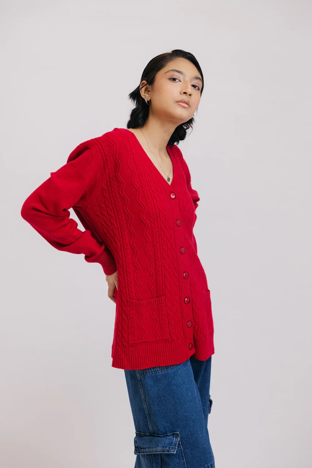 Picture of Ellena - Full Sleeves V-Neck Cardigan Sweater - Available at Raja Sahib