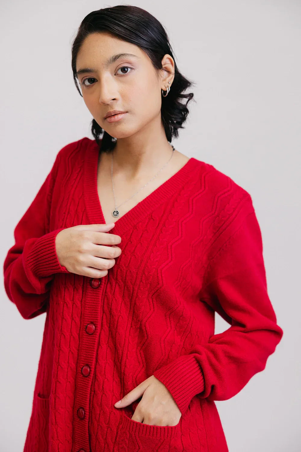 Picture of Ellena - Full Sleeves V-Neck Cardigan Sweater - Available at Raja Sahib