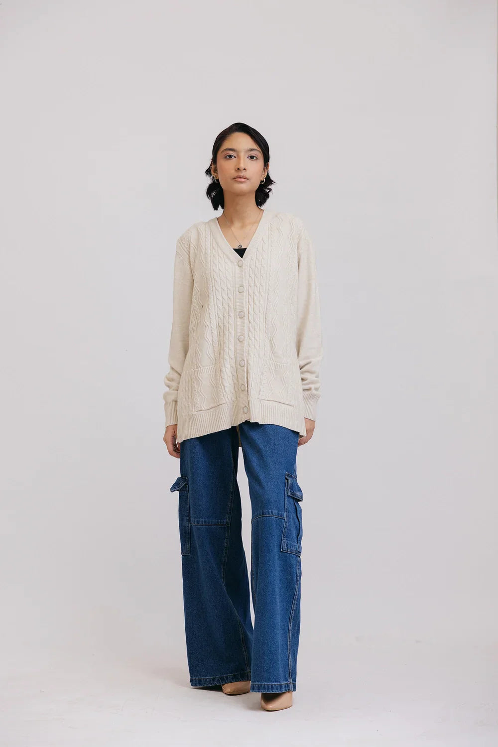 Picture of Ellena - Full Sleeves V-Neck Cardigan Sweater - Available at Raja Sahib