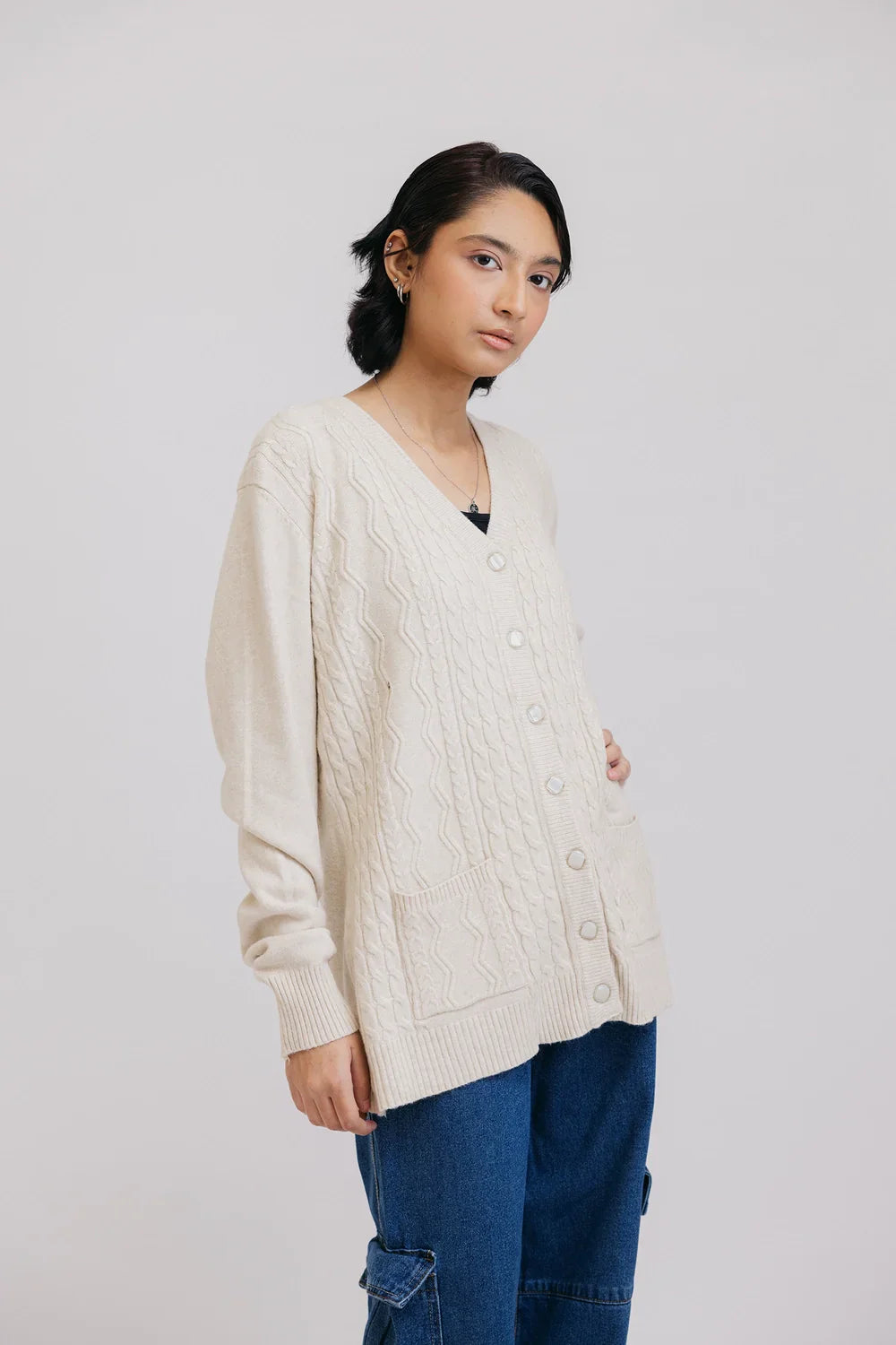 Picture of Ellena - Full Sleeves V-Neck Cardigan Sweater - Available at Raja Sahib
