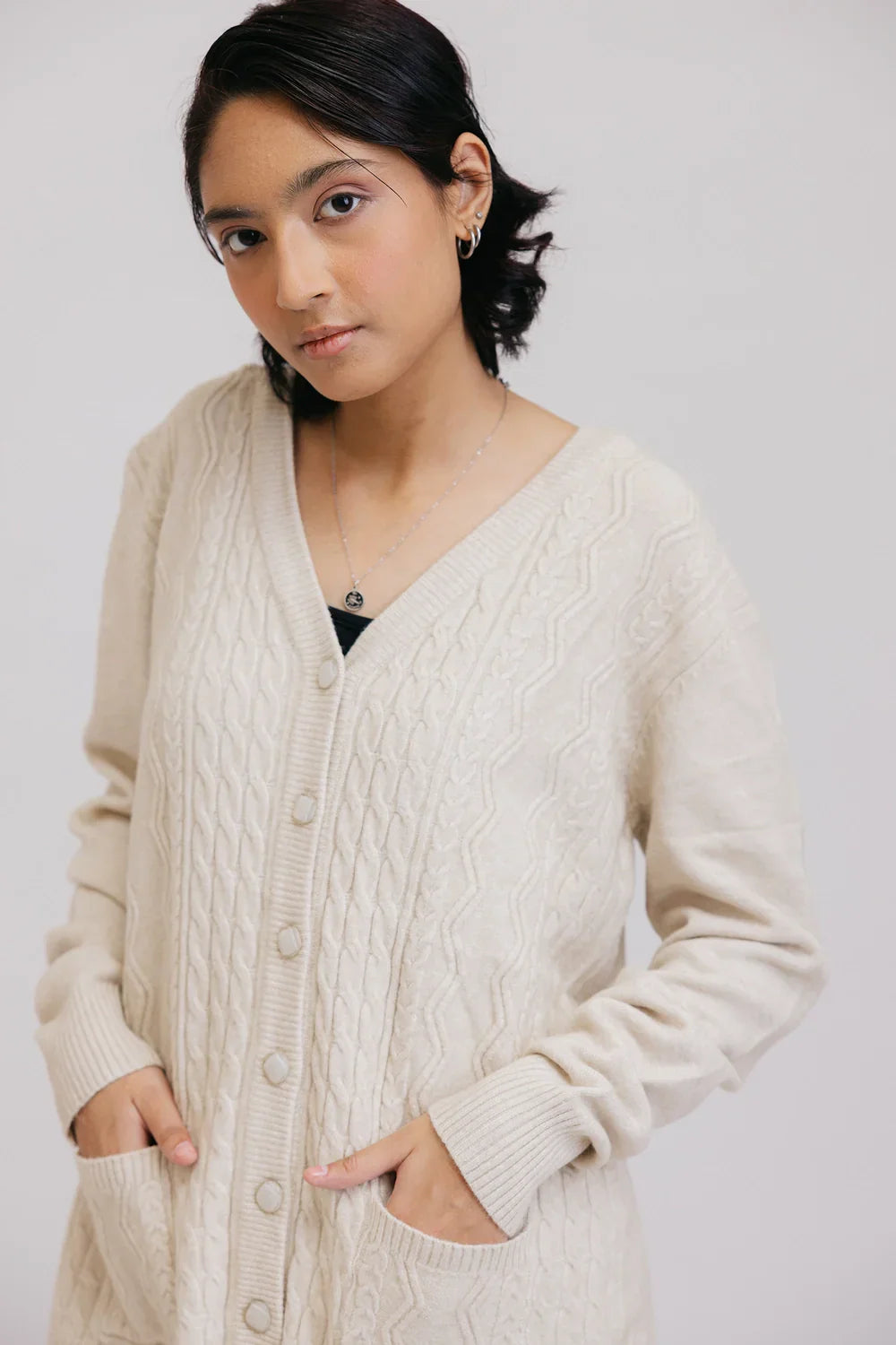 Picture of Ellena - Full Sleeves V-Neck Cardigan Sweater - Available at Raja Sahib