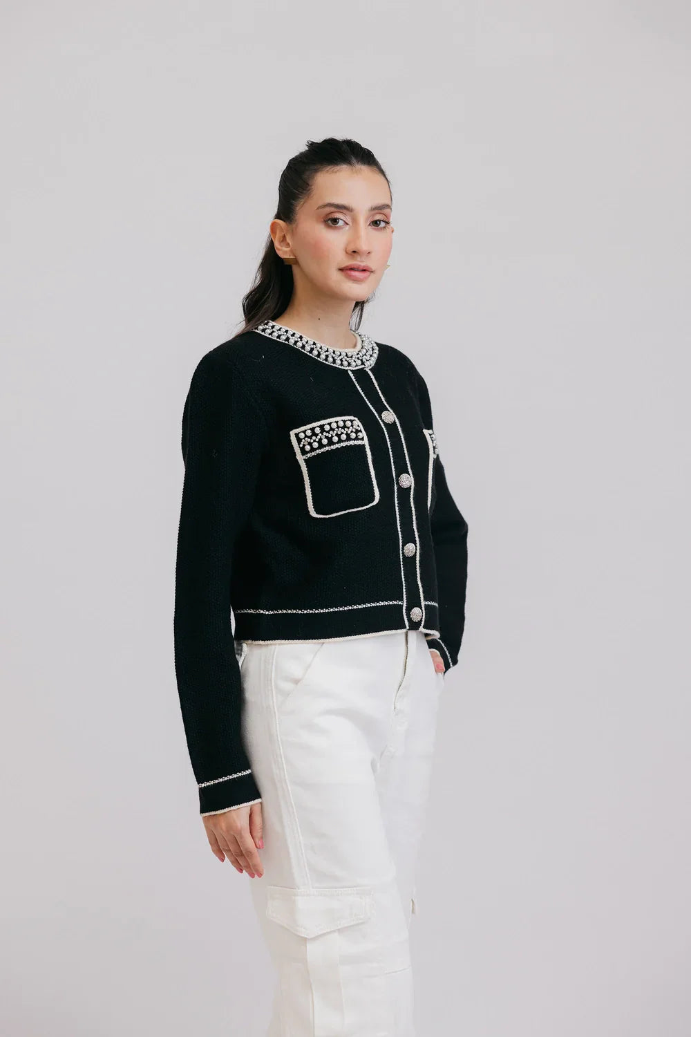 Picture of Ellena - Full Sleeves Round Neck Cardigan Sweater - Available at Raja Sahib