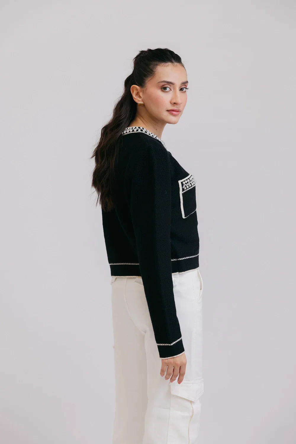 Picture of Ellena - Full Sleeves Round Neck Cardigan Sweater - Available at Raja Sahib