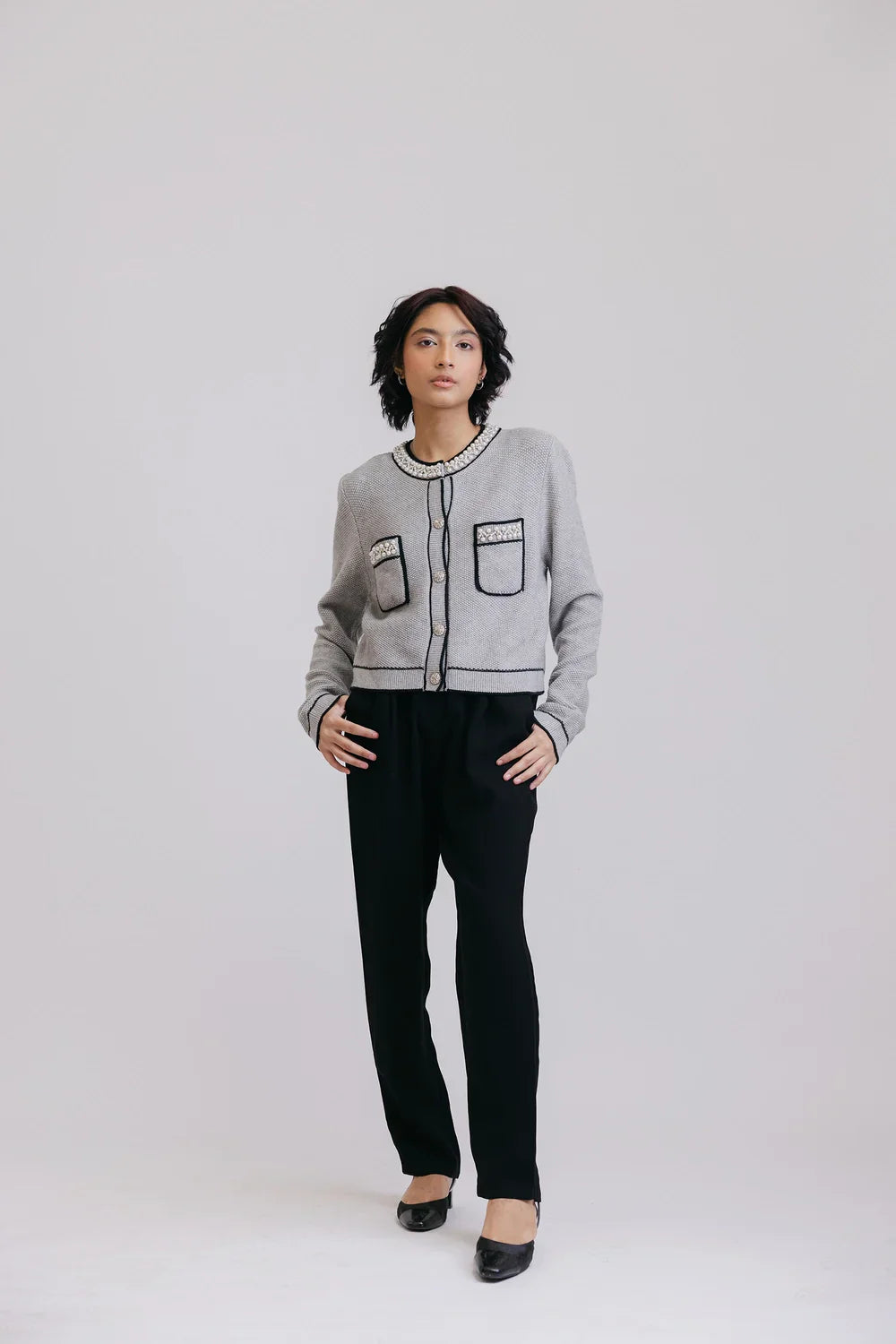 Picture of Ellena - Full Sleeves Round Neck Cardigan Sweater - Available at Raja Sahib