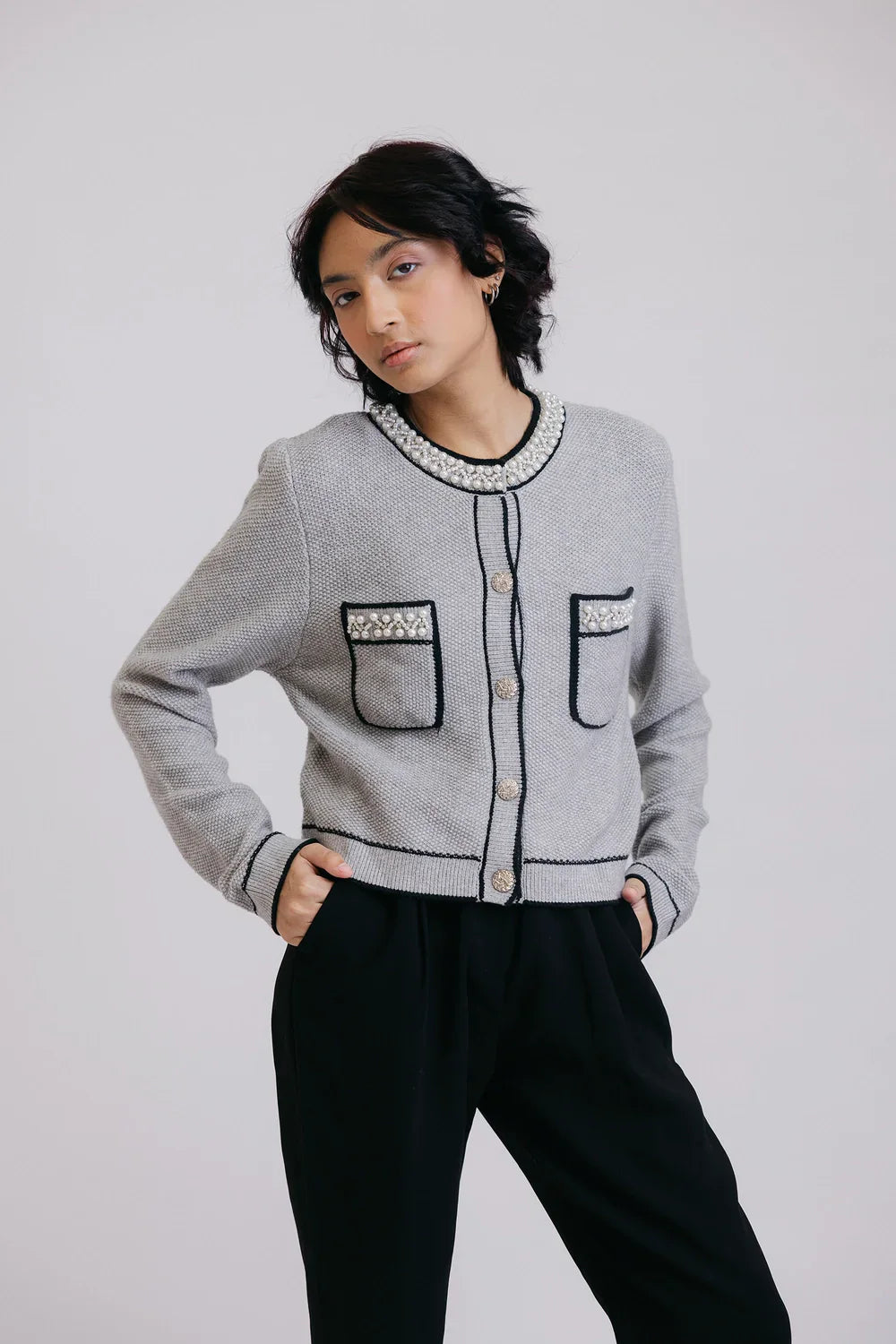 Picture of Ellena - Full Sleeves Round Neck Cardigan Sweater - Available at Raja Sahib