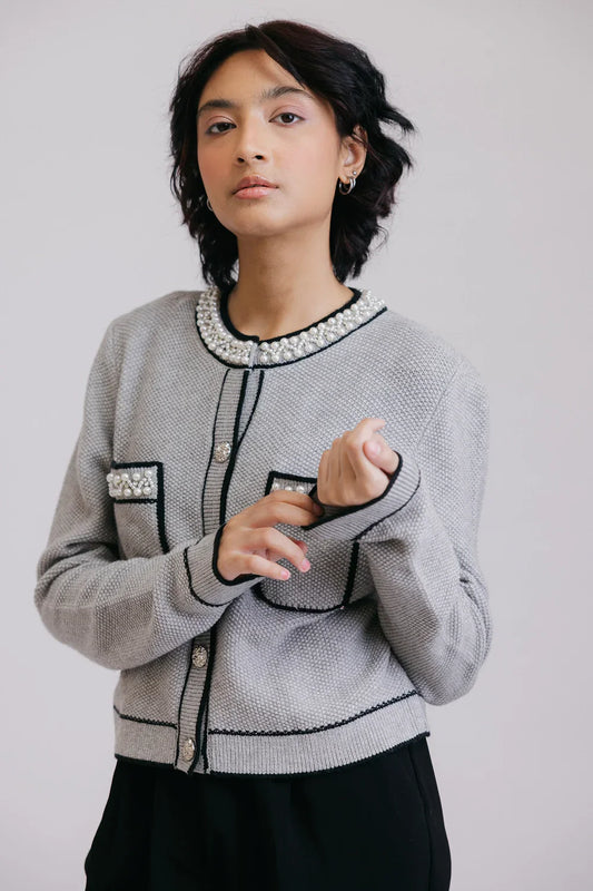 Picture of Ellena - Full Sleeves Round Neck Cardigan Sweater - Available at Raja Sahib