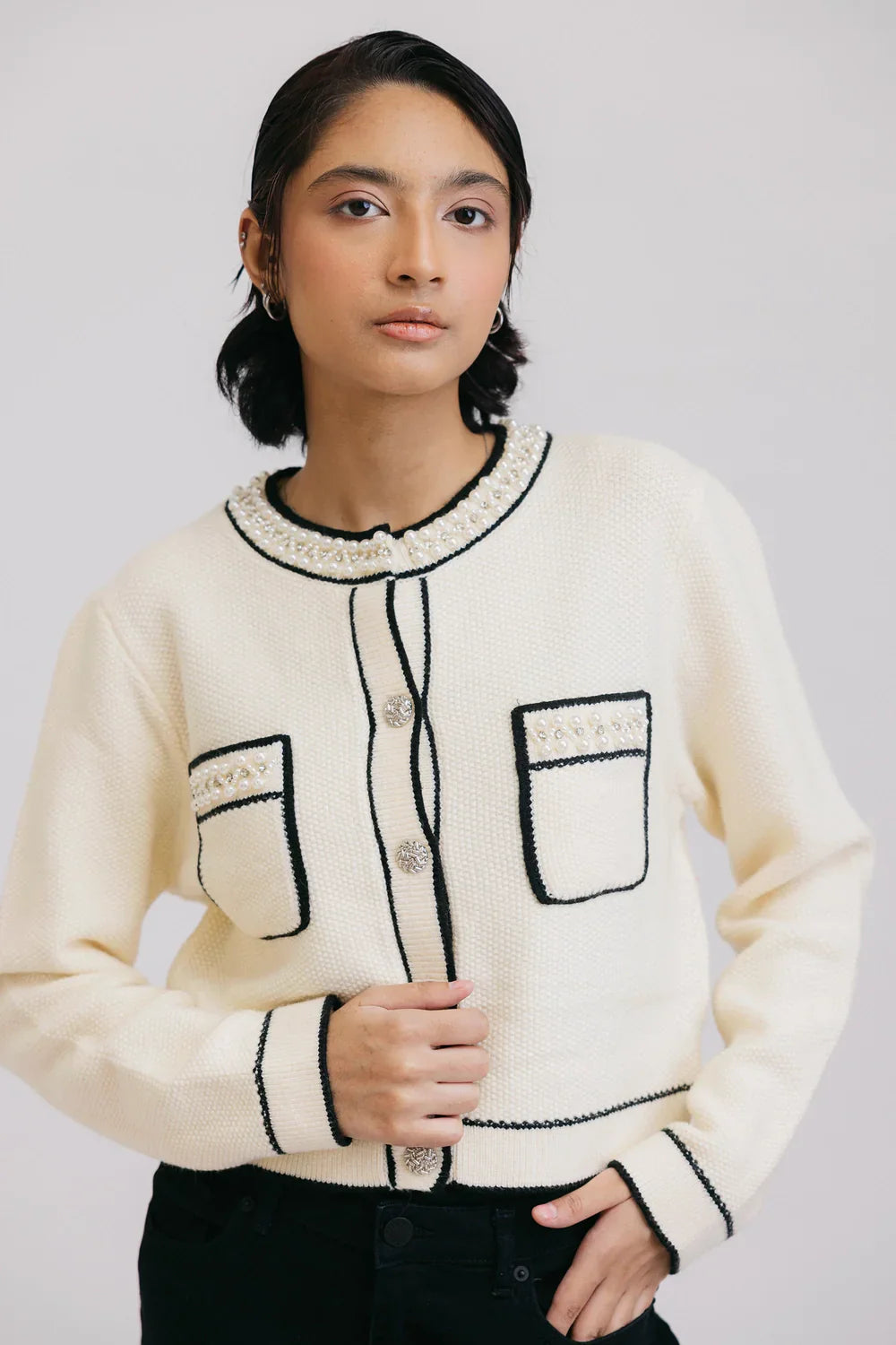 Picture of Ellena - Full Sleeves Round Neck Cardigan Sweater - Available at Raja Sahib