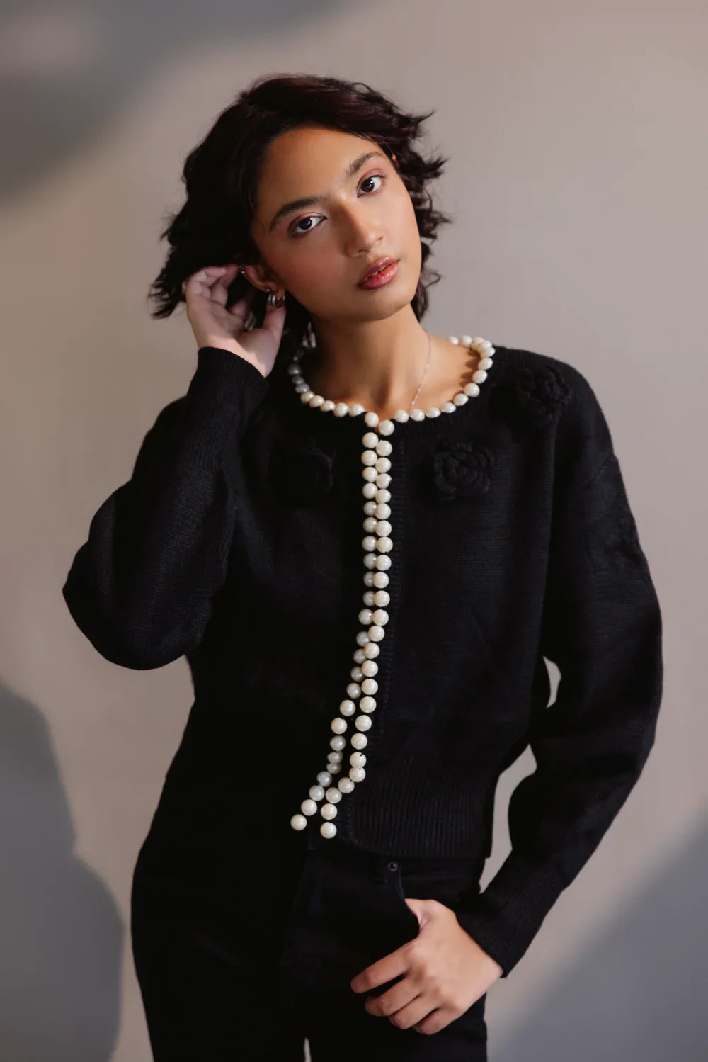 Picture of Ellena - Full Sleeves Round Neck Cardigan Sweater - Available at Raja Sahib