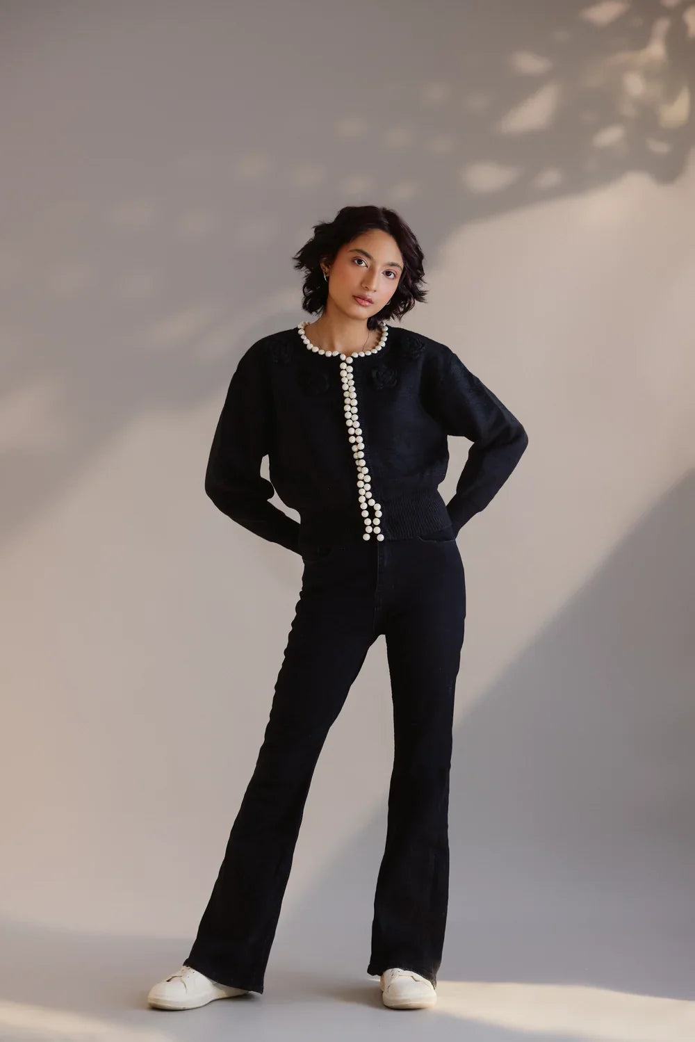 Picture of Ellena - Full Sleeves Round Neck Cardigan Sweater - Available at Raja Sahib