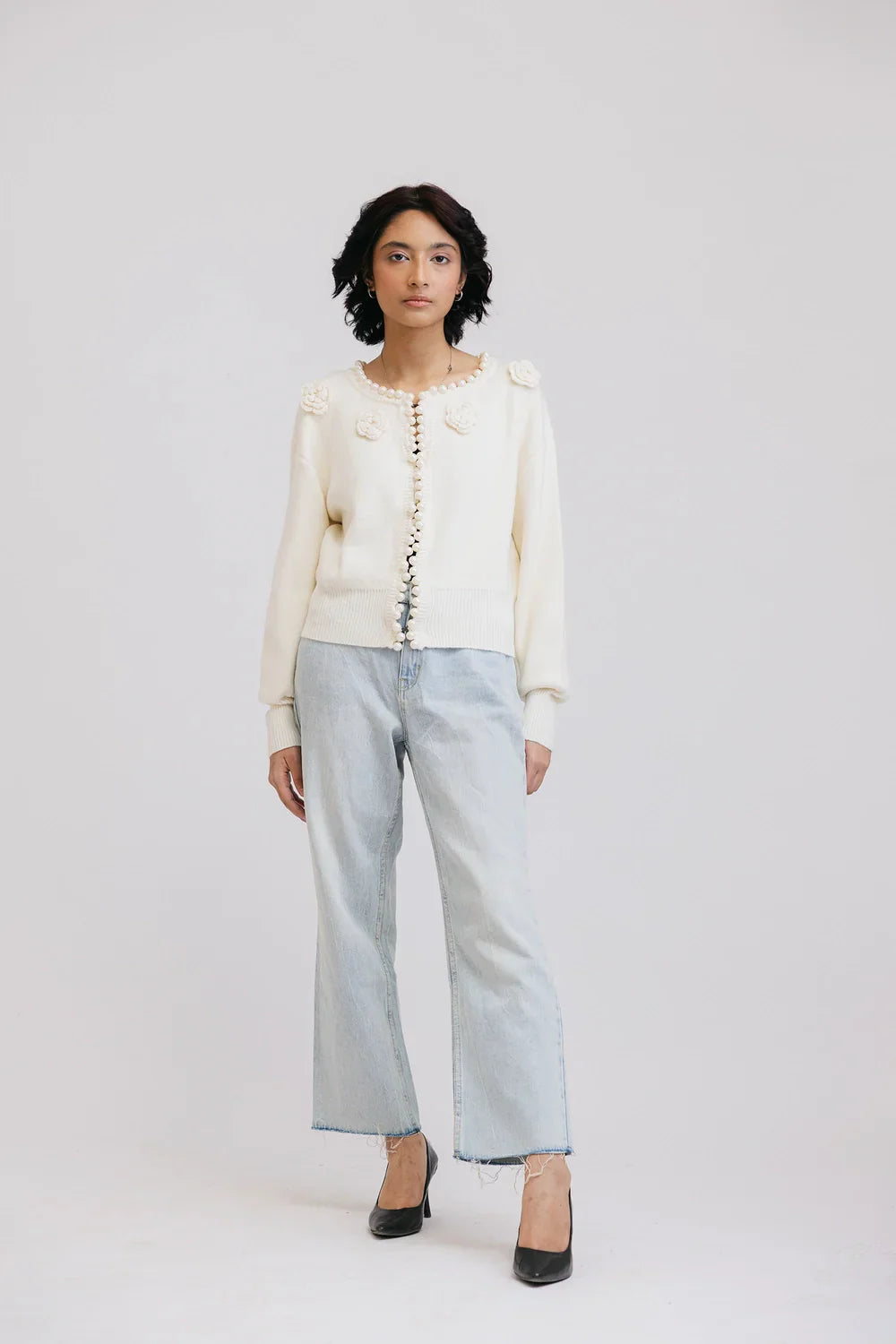 Picture of Ellena - Full Sleeves Round Neck Cardigan Sweater - Available at Raja Sahib
