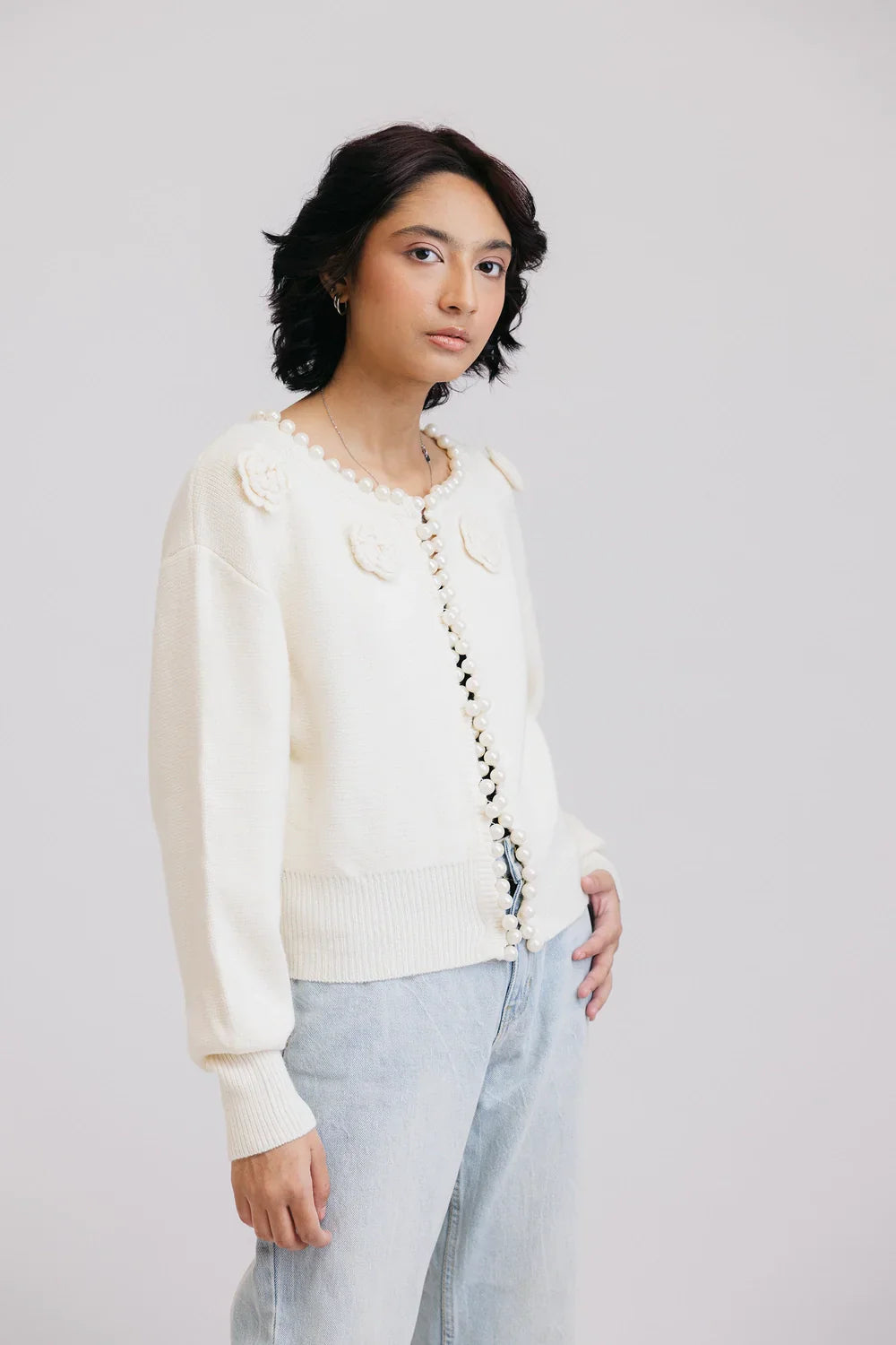 Picture of Ellena - Full Sleeves Round Neck Cardigan Sweater - Available at Raja Sahib