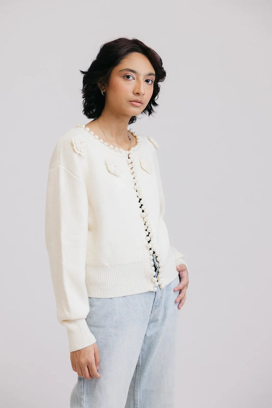 Picture of Ellena - Full Sleeves Round Neck Cardigan Sweater - Available at Raja Sahib