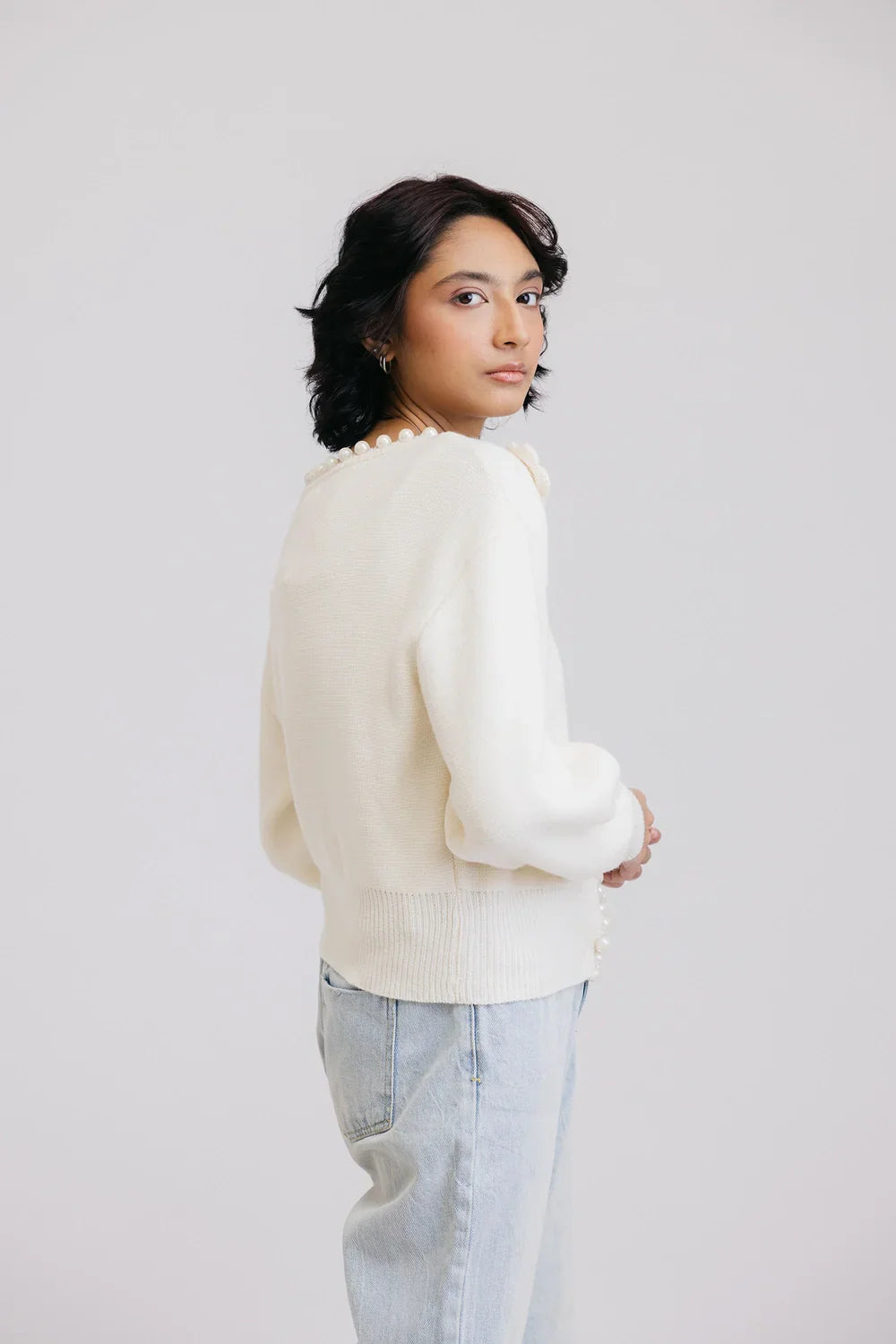 Picture of Ellena - Full Sleeves Round Neck Cardigan Sweater - Available at Raja Sahib