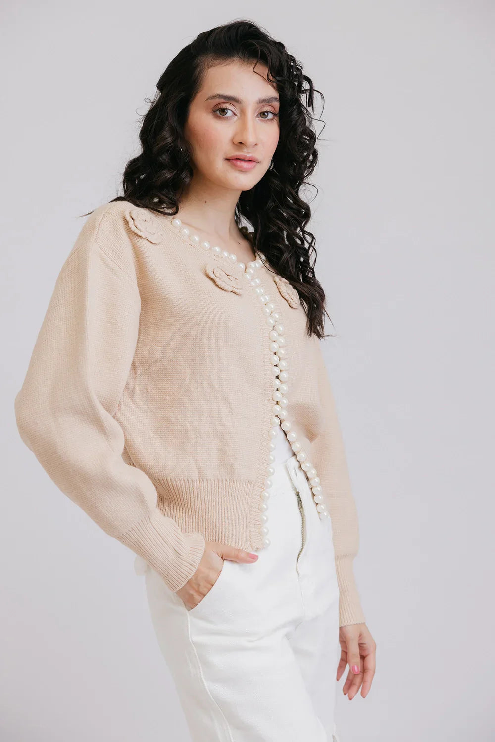 Picture of Ellena - Full Sleeves Round Neck Cardigan Sweater - Available at Raja Sahib