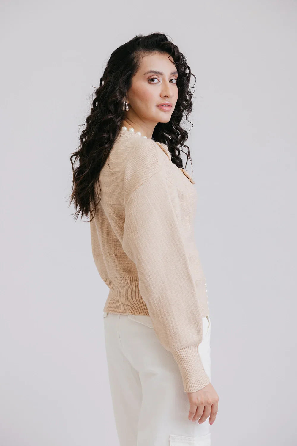 Picture of Ellena - Full Sleeves Round Neck Cardigan Sweater - Available at Raja Sahib