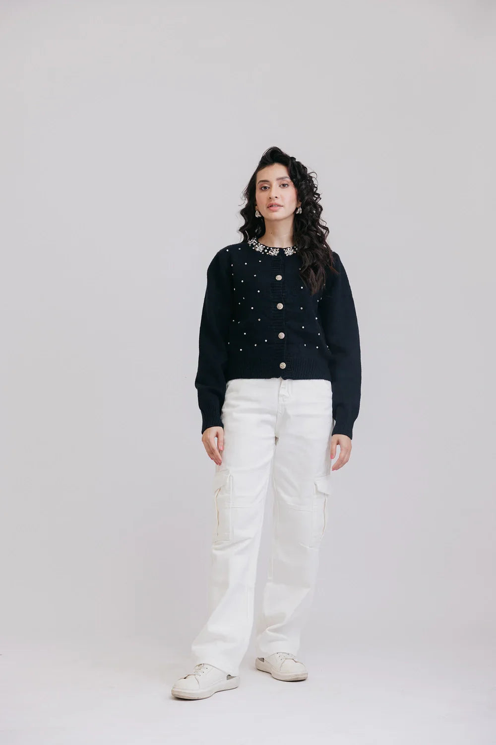 Picture of Ellena - Full Sleeves Round Neck Cardigan Sweater - Available at Raja Sahib