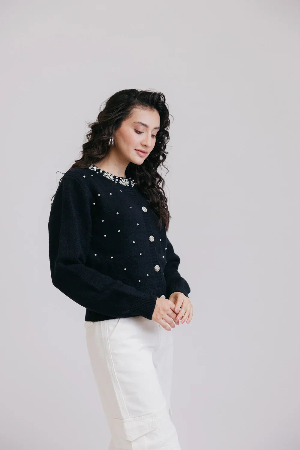 Picture of Ellena - Full Sleeves Round Neck Cardigan Sweater - Available at Raja Sahib