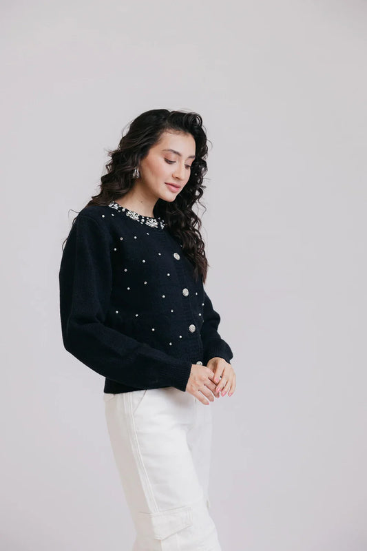 Picture of Ellena - Full Sleeves Round Neck Cardigan Sweater - Available at Raja Sahib
