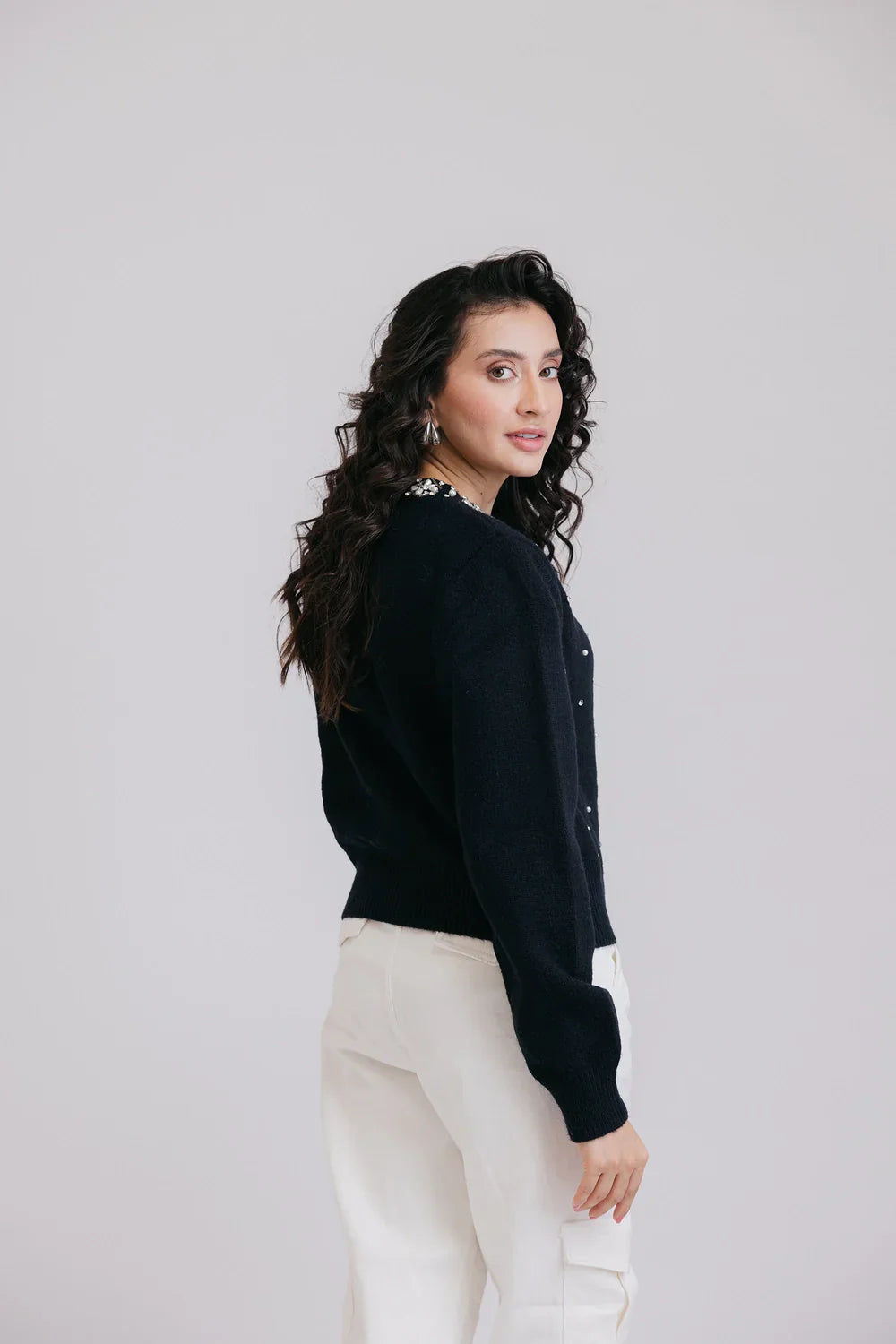 Picture of Ellena - Full Sleeves Round Neck Cardigan Sweater - Available at Raja Sahib