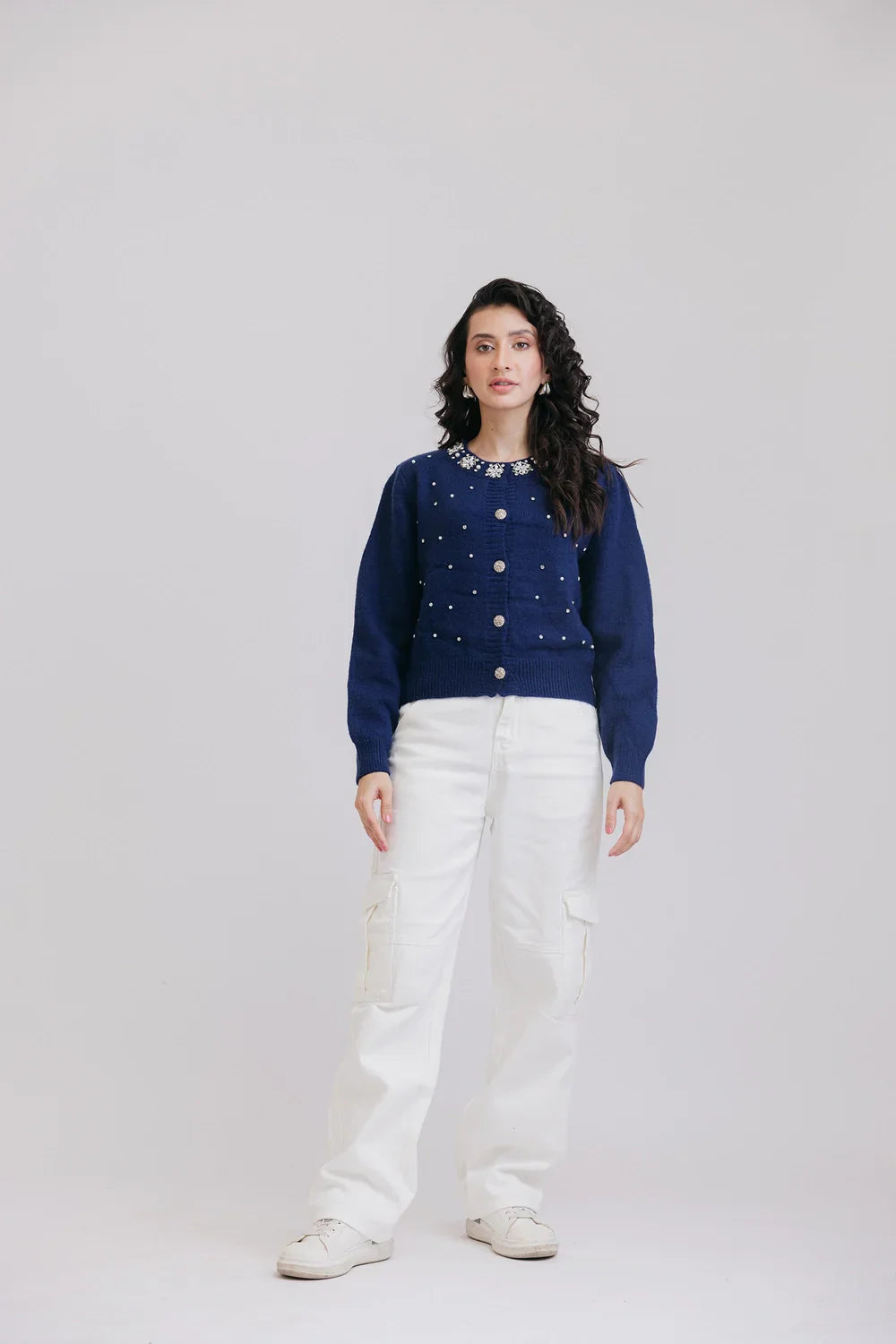 Picture of Ellena - Full Sleeves Round Neck Cardigan Sweater - Available at Raja Sahib