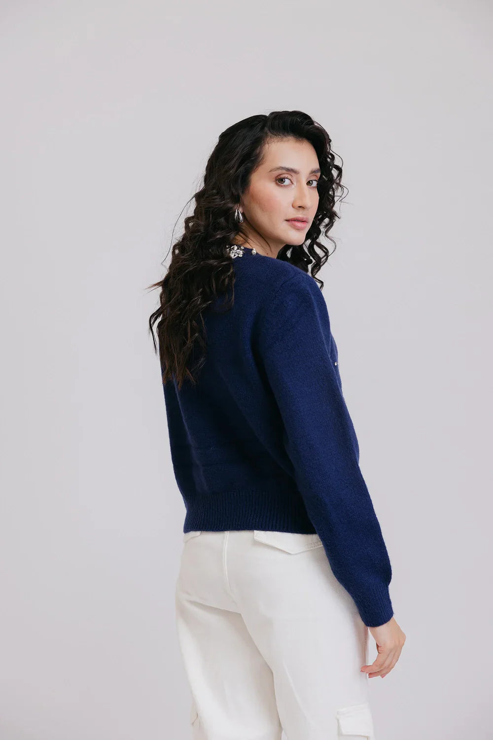 Picture of Ellena - Full Sleeves Round Neck Cardigan Sweater - Available at Raja Sahib