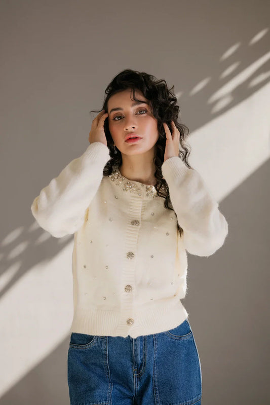 Picture of Ellena - Full Sleeves Round Neck Cardigan Sweater - Available at Raja Sahib