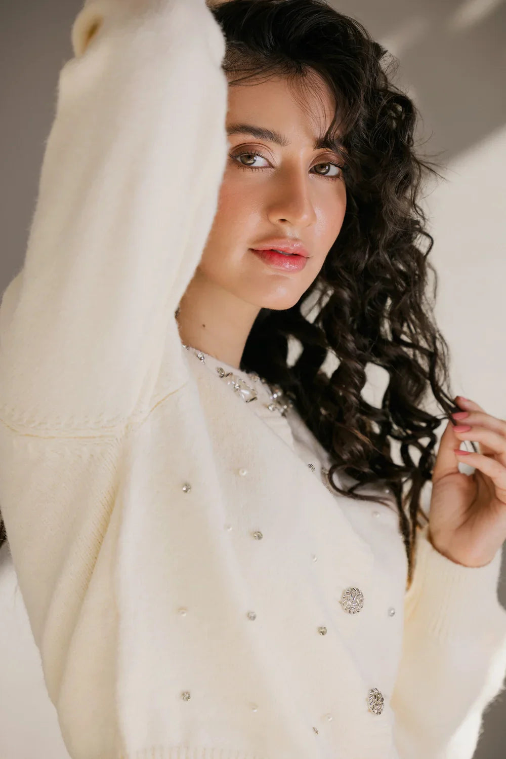 Picture of Ellena - Full Sleeves Round Neck Cardigan Sweater - Available at Raja Sahib