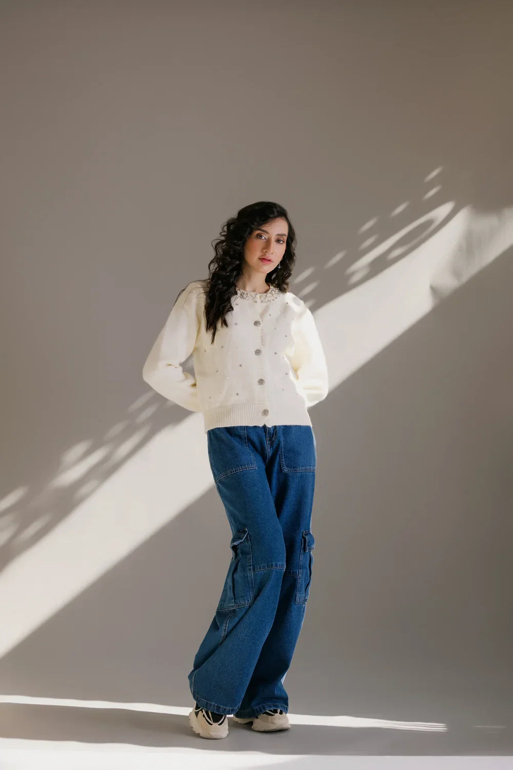 Picture of Ellena - Full Sleeves Round Neck Cardigan Sweater - Available at Raja Sahib