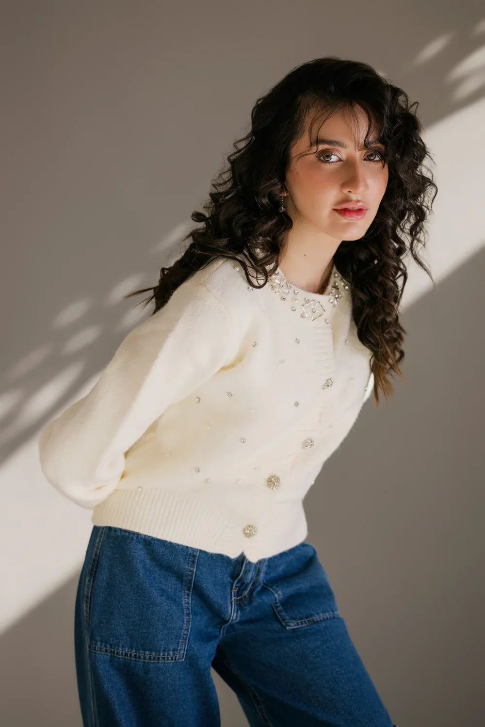 Picture of Ellena - Full Sleeves Round Neck Cardigan Sweater - Available at Raja Sahib