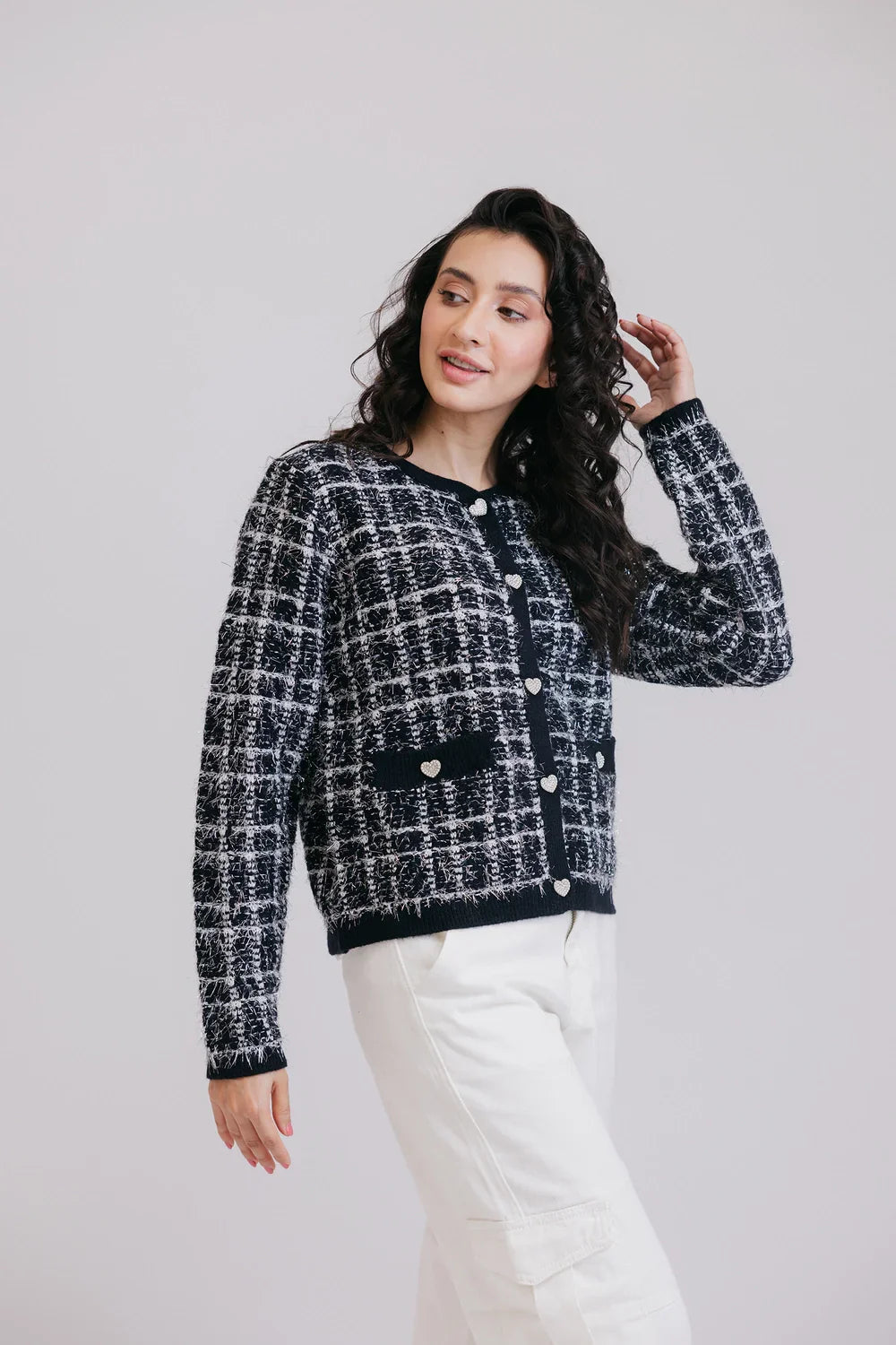 Picture of Ellena - Full Sleeves Round Neck Cardigan Sweater - Available at Raja Sahib