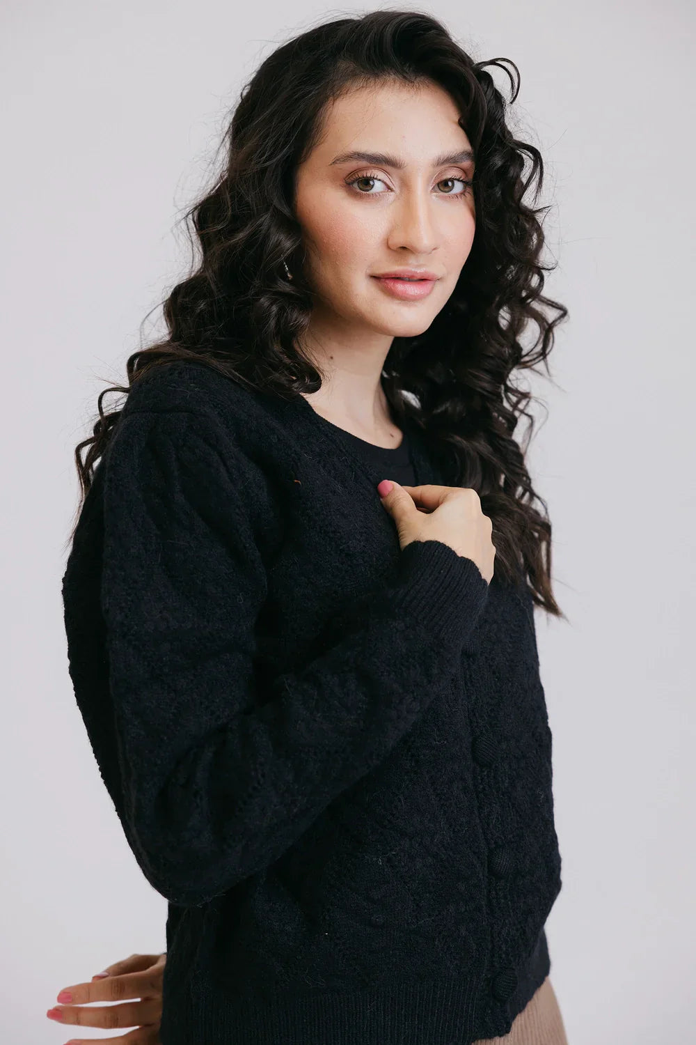 Picture of Ellena - Full Sleeves V-Neck Cardigan Sweater - Available at Raja Sahib