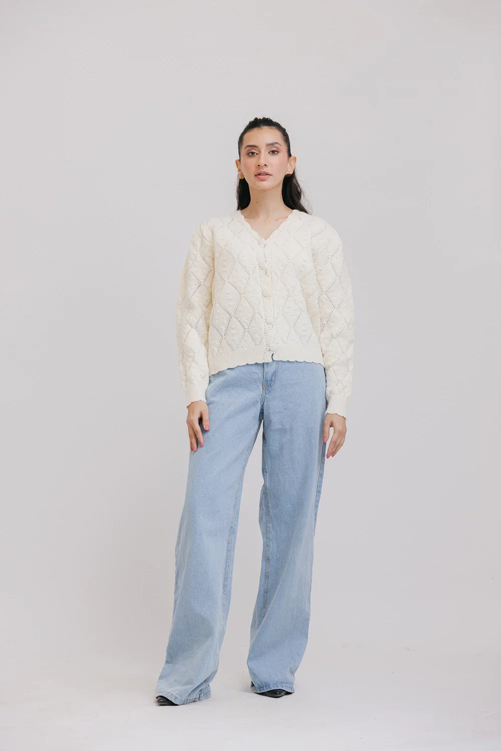 Picture of Ellena - Full Sleeves V-Neck Cardigan Sweater - Available at Raja Sahib