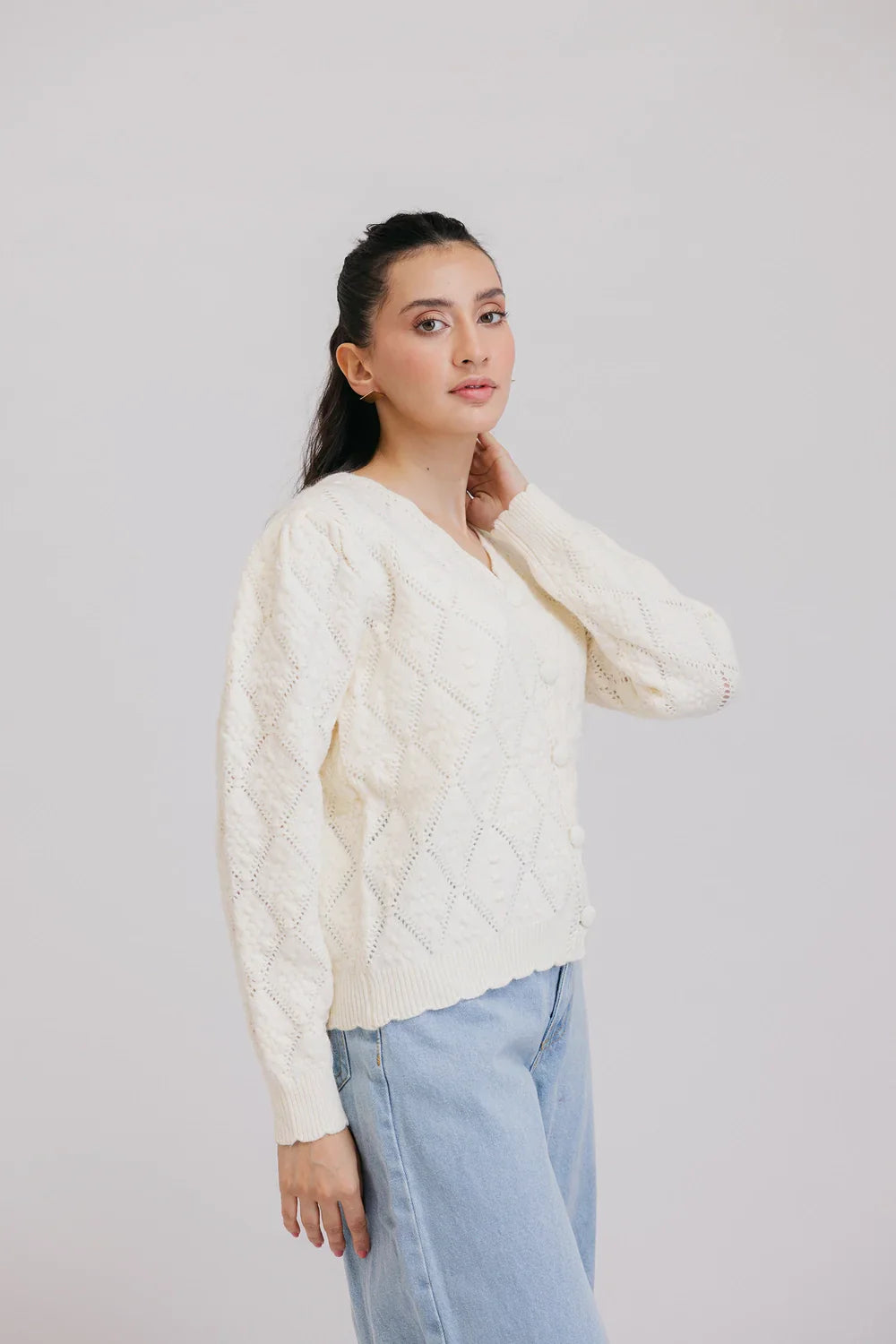 Picture of Ellena - Full Sleeves V-Neck Cardigan Sweater - Available at Raja Sahib