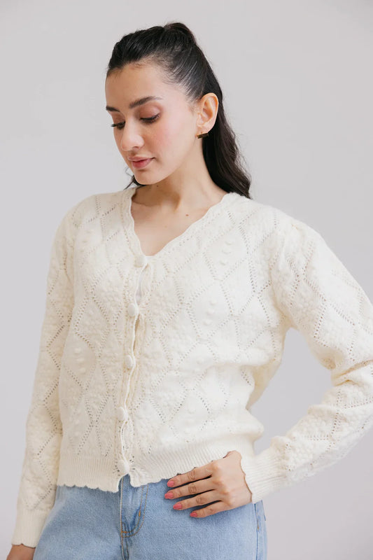 Picture of Ellena - Full Sleeves V-Neck Cardigan Sweater - Available at Raja Sahib