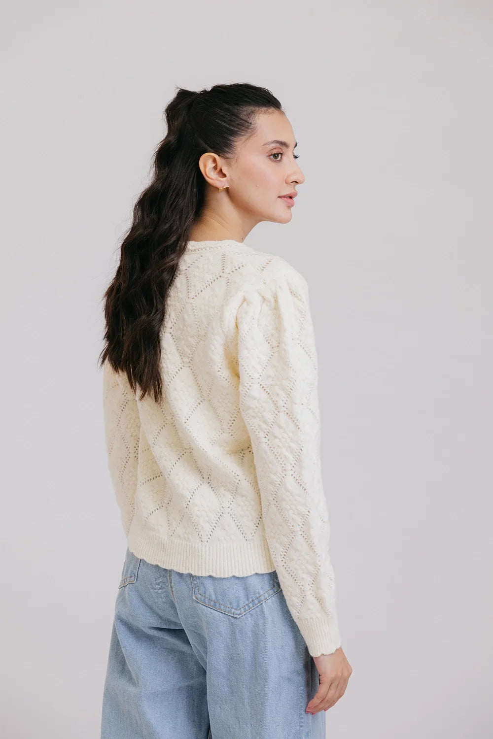 Picture of Ellena - Full Sleeves V-Neck Cardigan Sweater - Available at Raja Sahib