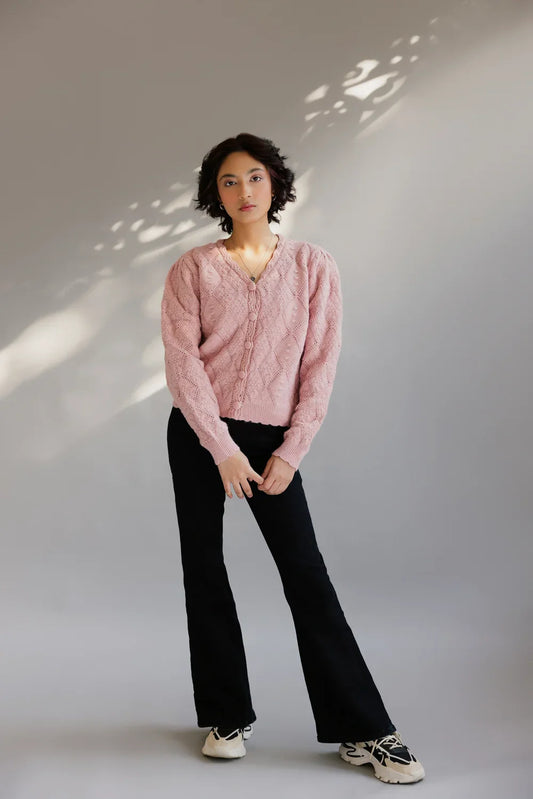 Picture of Ellena - Full Sleeves V-Neck Cardigan Sweater - Available at Raja Sahib