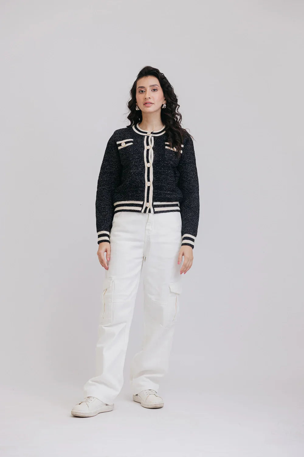 Picture of Ellena - Full Sleeves Round Neck Cardigan Sweater - Available at Raja Sahib