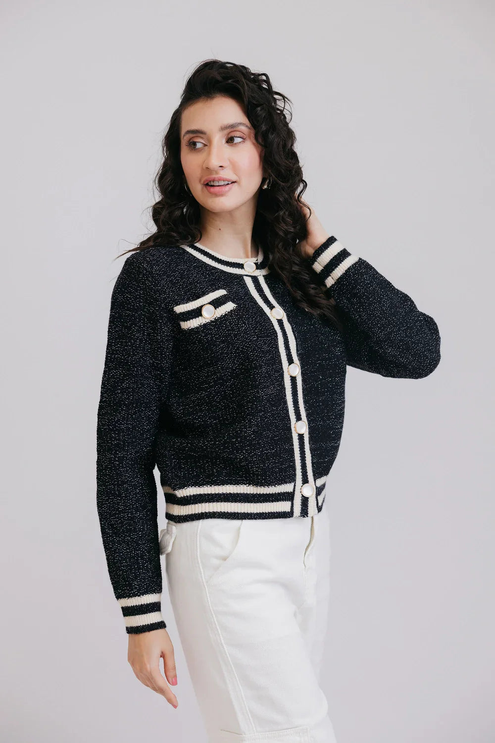 Picture of Ellena - Full Sleeves Round Neck Cardigan Sweater - Available at Raja Sahib