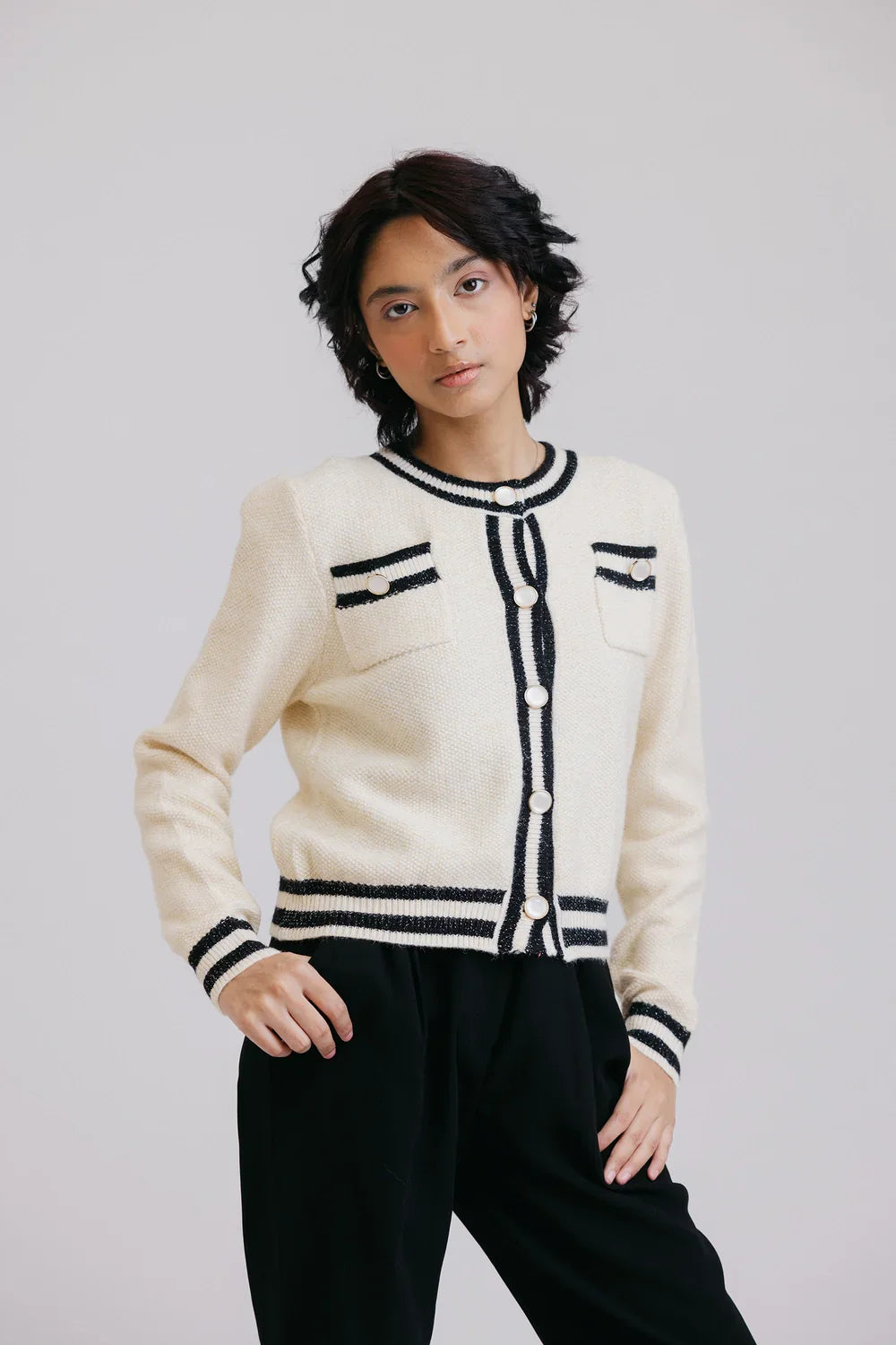 Picture of Ellena - Full Sleeves Round Neck Cardigan Sweater - Available at Raja Sahib