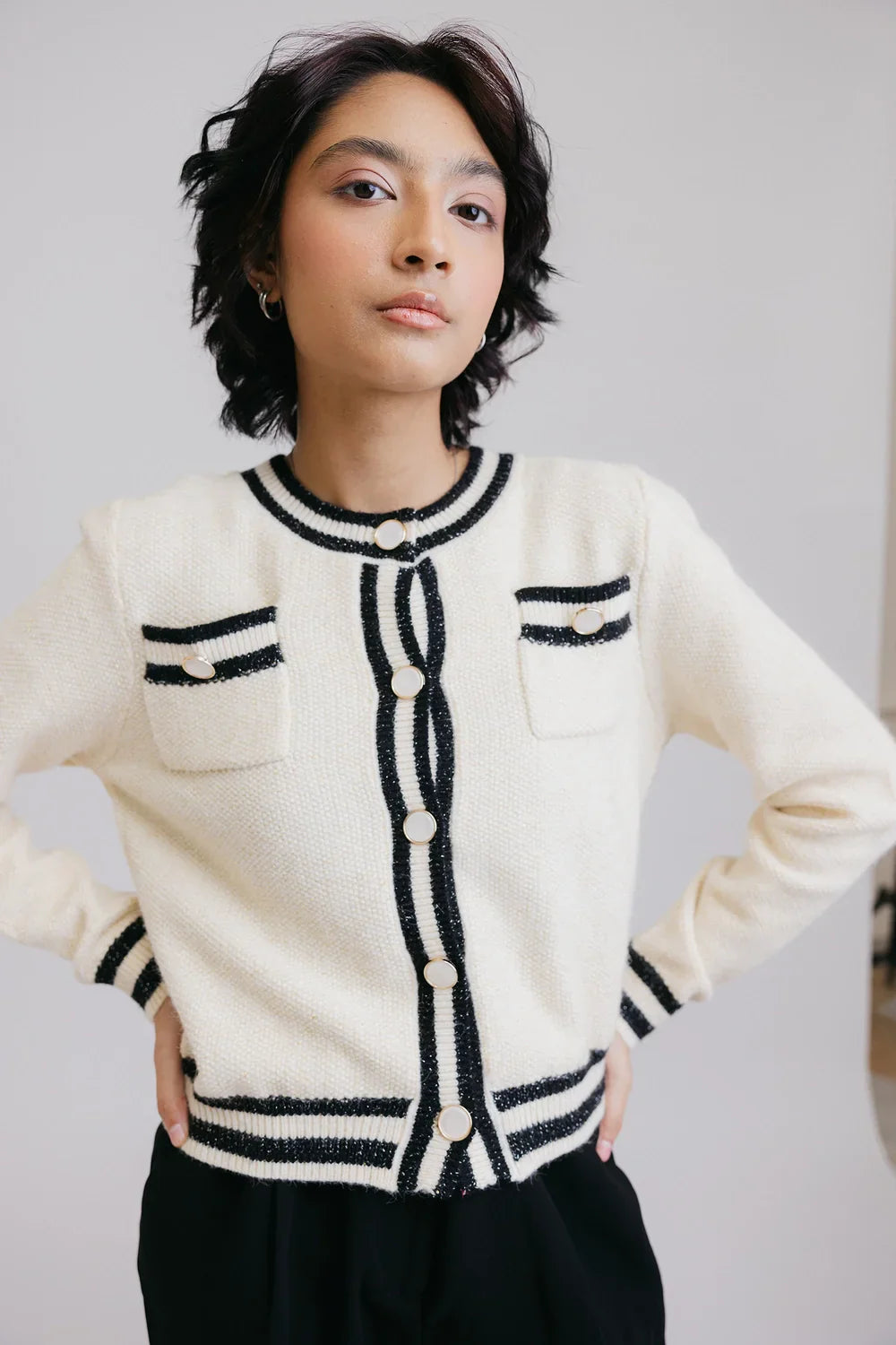 Picture of Ellena - Full Sleeves Round Neck Cardigan Sweater - Available at Raja Sahib