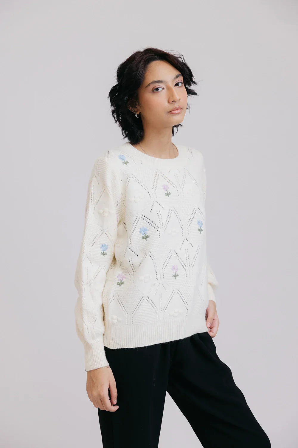 Picture of Ellena - Full Sleeves Round Neck Pullover Sweater - Available at Raja Sahib