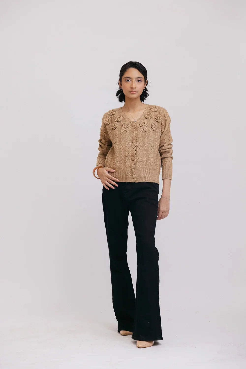 Picture of Ellena - Full Sleeves V-Neck Cardigan Sweater - Available at Raja Sahib