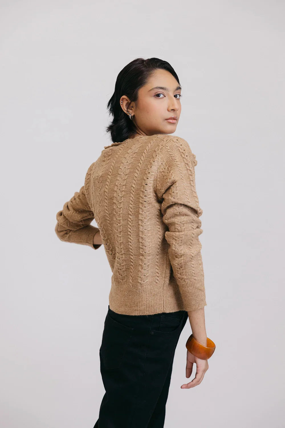 Picture of Ellena - Full Sleeves V-Neck Cardigan Sweater - Available at Raja Sahib