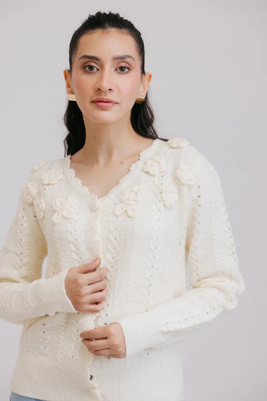 Picture of Ellena - Full Sleeves V-Neck Cardigan Sweater - Available at Raja Sahib
