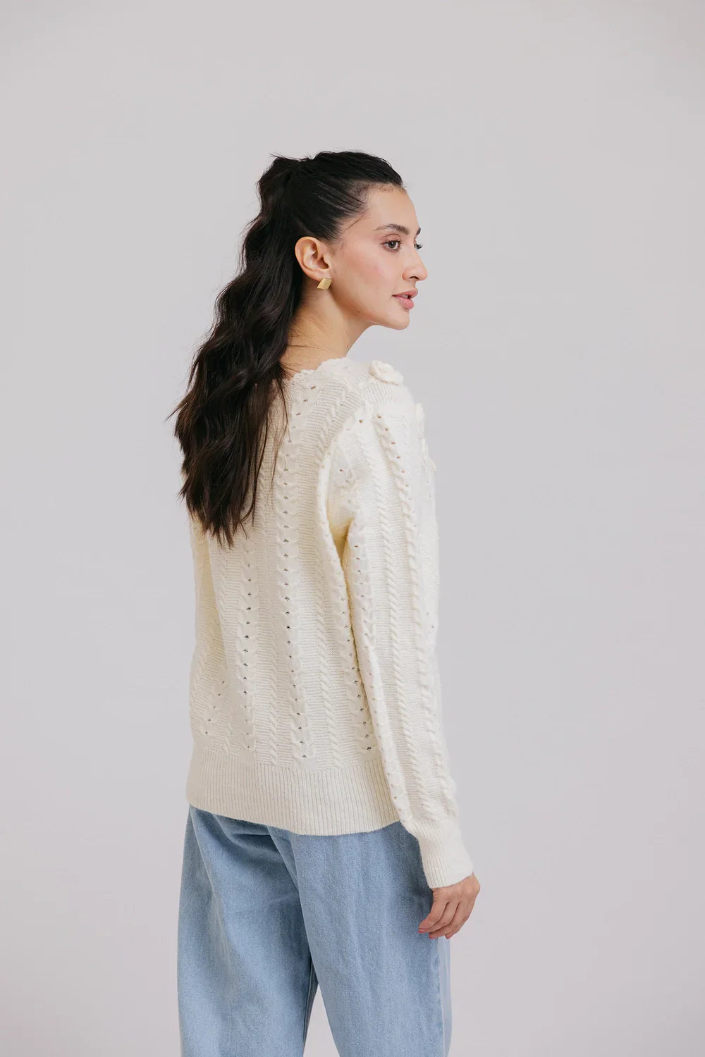 Picture of Ellena - Full Sleeves V-Neck Cardigan Sweater - Available at Raja Sahib
