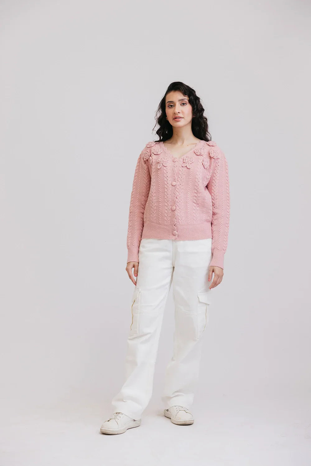 Picture of Ellena - Full Sleeves V-Neck Cardigan Sweater - Available at Raja Sahib