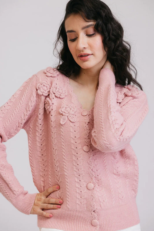 Picture of Ellena - Full Sleeves V-Neck Cardigan Sweater - Available at Raja Sahib