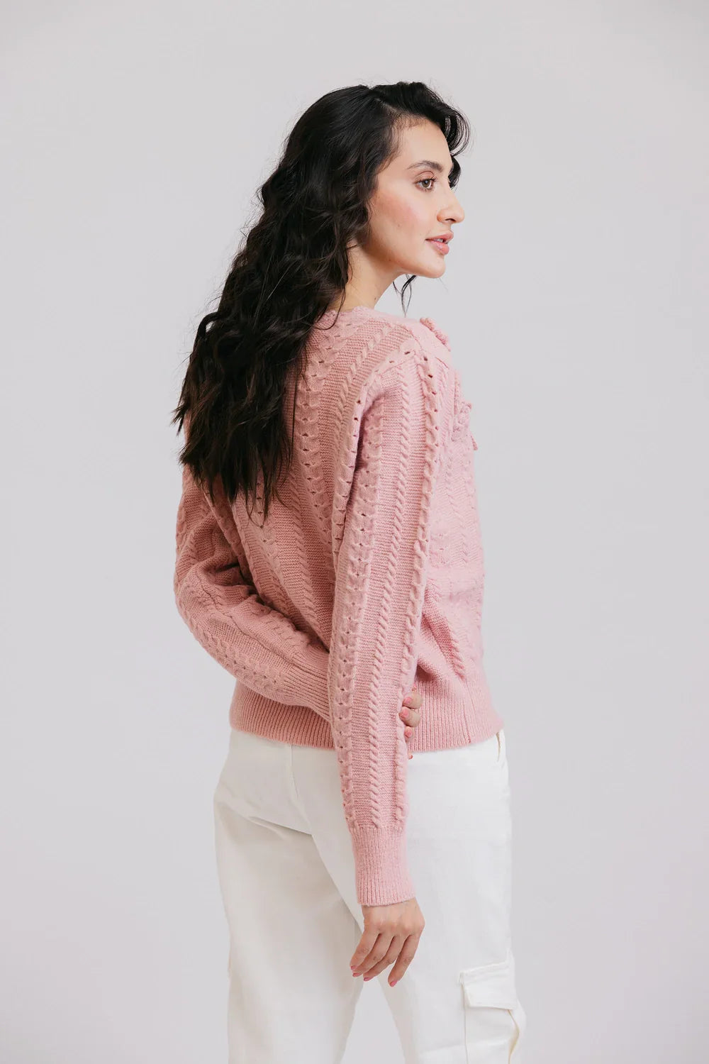 Picture of Ellena - Full Sleeves V-Neck Cardigan Sweater - Available at Raja Sahib