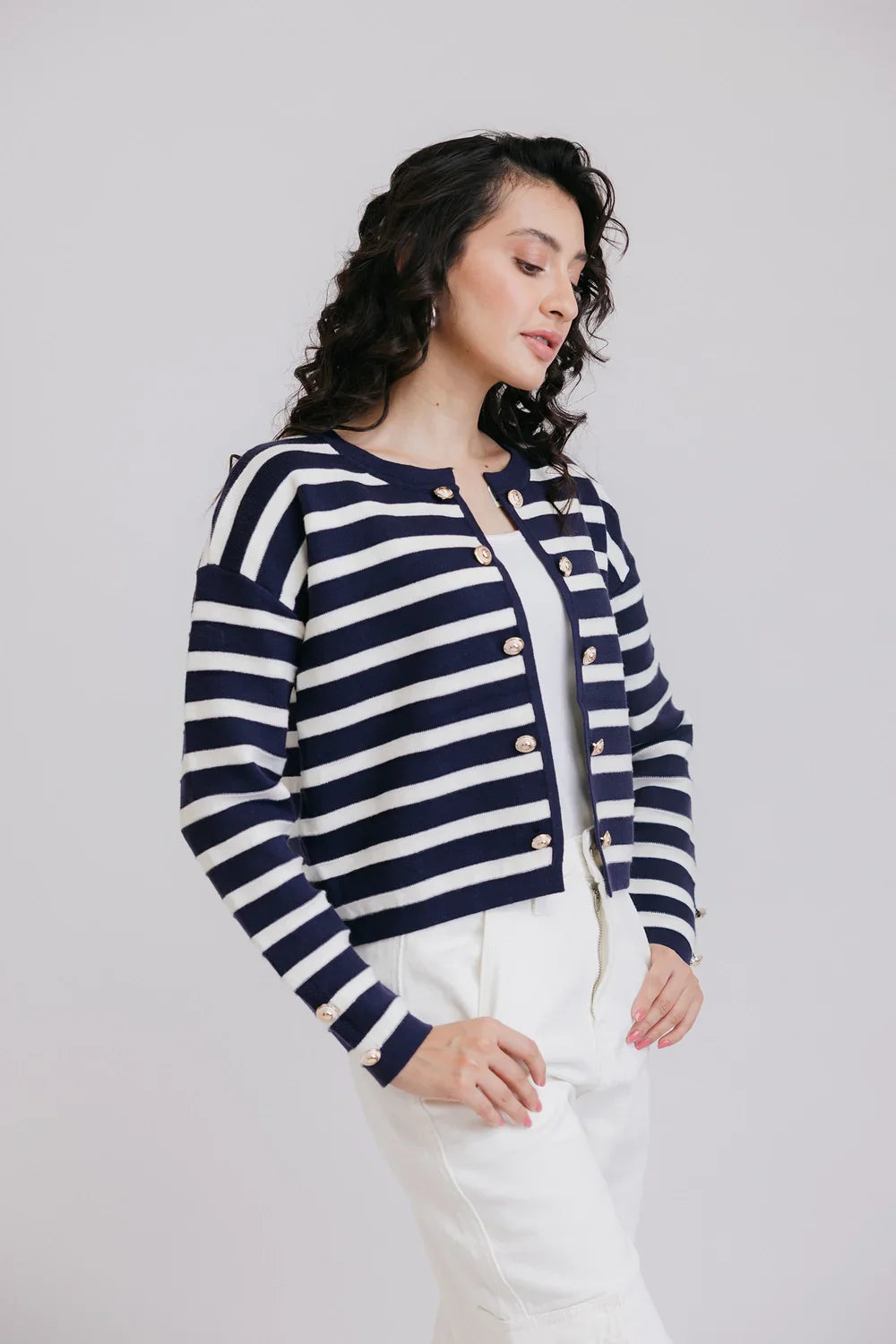 Picture of Ellena - Full Sleeves Round Neck Cardigan Sweater - Available at Raja Sahib