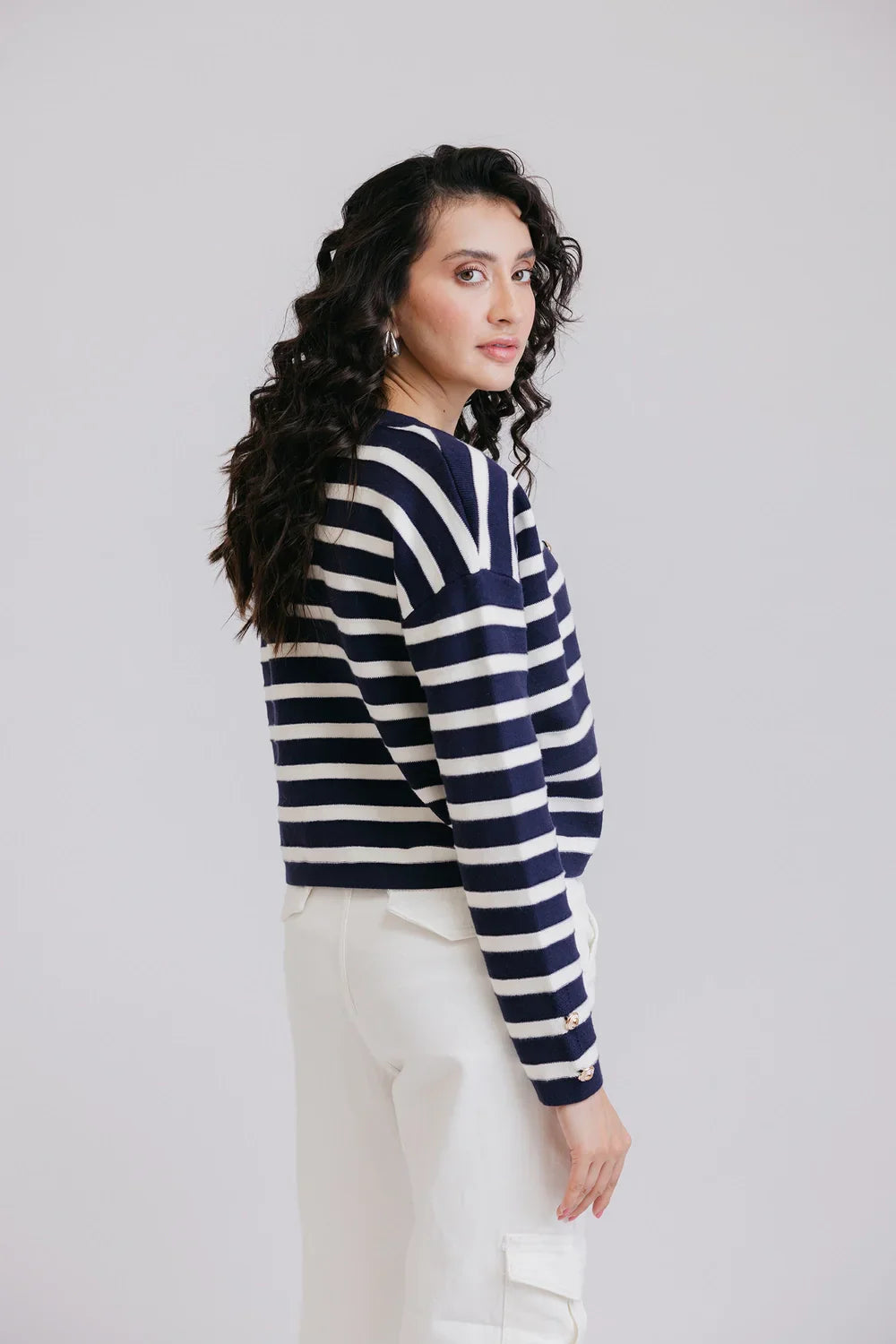 Picture of Ellena - Full Sleeves Round Neck Cardigan Sweater - Available at Raja Sahib